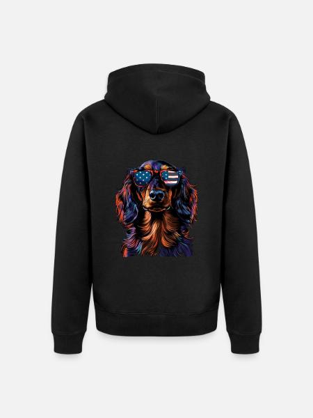 Dachshund with American Sunglasses - Unisex Premium Organic Zip Hoodie - black