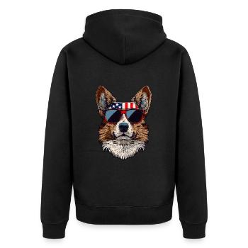 Pembroke Welsh Corg with American Sunglasses - Unisex Premium Organic Zip Hoodie - black - Back - Nico (187cm)