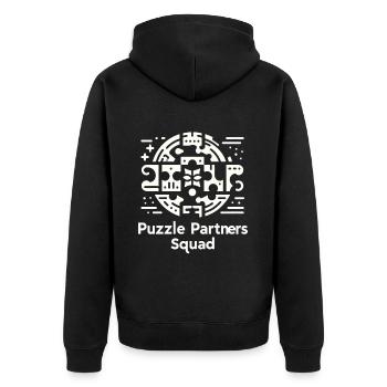 Puzzle Partners Squad - Unisex Premium Bio Zip Hoodie - Schwarz - Hinten - Nico (187cm)