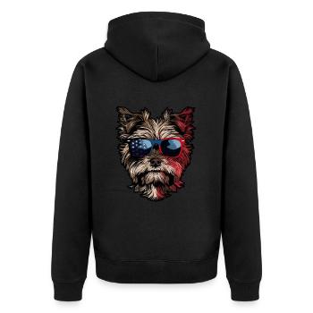 Yorkshire Terrier with American Sunglasses - Unisex Premium Organic Zip Hoodie - black - Back - Nico (187cm)