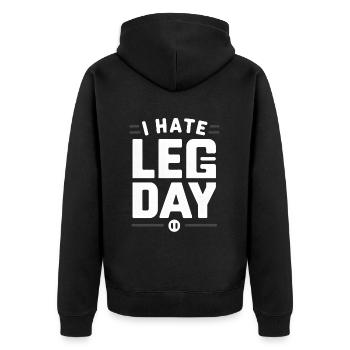 I Hate Leg Day 30 - Unisex Premium Bio Zip Hoodie - Schwarz - Hinten - Nico (187cm)