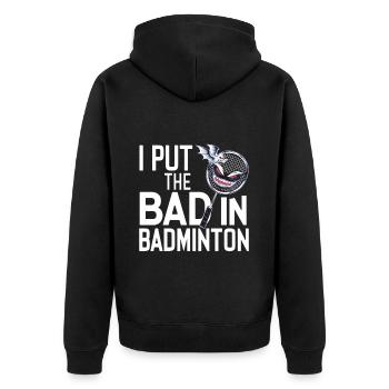 J’ai mis le mauvais dans le badminton 12 - Veste à capuche bio Premium Unisexe - noir - Dos - Nico (187cm)