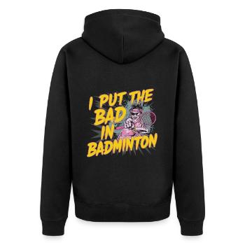 J’ai mis le mauvais dans le badminton 13 - Veste à capuche bio Premium Unisexe - noir - Dos - Nico (187cm)