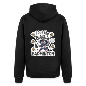 J’ai mis le mauvais dans le badminton 4 - Veste à capuche bio Premium Unisexe - noir - Dos - Nico (187cm)