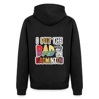 J’ai mis le mauvais dans le badminton 6 - Veste à capuche bio Premium Unisexe - noir - Dos - Nico (187cm)