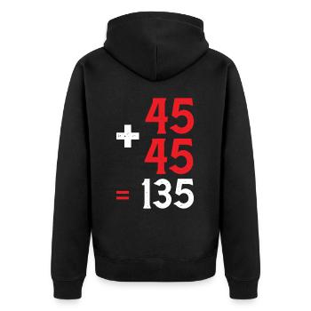 45 + 45 = 135 28 - Unisex Premium Bio Zip Hoodie - Schwarz - Hinten - Nico (187cm)