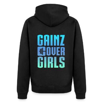 Gainz Over Girls 4 - Unisex Premium Bio Zip Hoodie - Schwarz - Hinten - Nico (187cm)