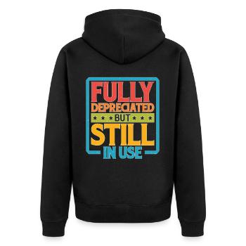 Fully Depreciated But Still In Use 30 - Unisex Premium Bio Zip Hoodie - Schwarz - Hinten - Nico (187cm)