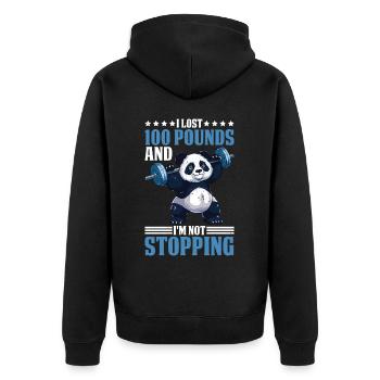 I Lost 100 Pounds And I'm Not Stopping 20 - Unisex Premium Bio Zip Hoodie - Schwarz - Hinten - Nico (187cm)