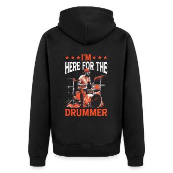 I'm Here For The Drummer 17 - Unisex Premium Bio Zip Hoodie - Schwarz - Hinten - Nico (187cm)