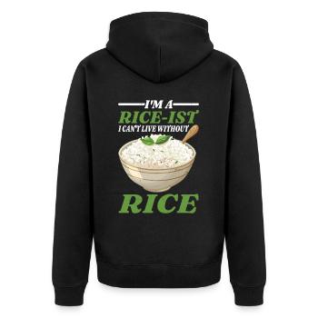 I'm A Rice-ist I Can't Live Without Rice 5 - Unisex Premium Bio Zip Hoodie - Schwarz - Hinten - Nico (187cm)