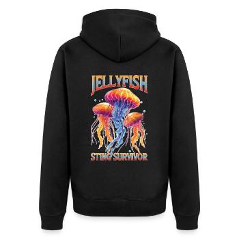 Jellyfish Sting Survivor 20 - Unisex Premium Bio Zip Hoodie - Schwarz - Hinten - Nico (187cm)