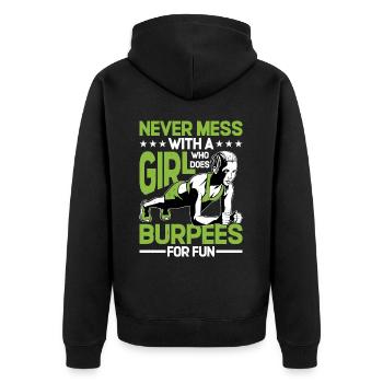 Ne plaisantez jamais avec une fille qui fait des burpees pour le plaisir 5 - Veste à capuche bio Premium Unisexe - noir - Dos - Nico (187cm)