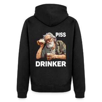 Piss Drinker 46 - Unisex Premium Bio Zip Hoodie - Schwarz - Hinten - Nico (187cm)