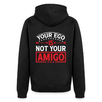 Your Ego Is Not Your Amigo 73 - Unisex Premium Bio Zip Hoodie - Schwarz - Hinten - Nico (187cm)