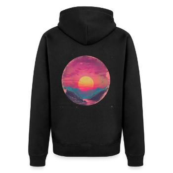 Rétro Coucher de soleil Extérieur Nature Montagne Années 80 Vintage - Veste à capuche bio Premium Unisexe - noir - Dos - Nico (187cm)