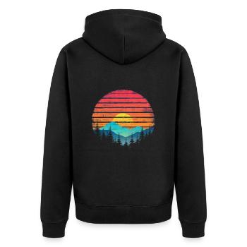 Coucher de soleil forêt montagne Extérieur Rétro des années 80 Vintage 2 - Veste à capuche bio Premium Unisexe - noir - Dos - Nico (187cm)