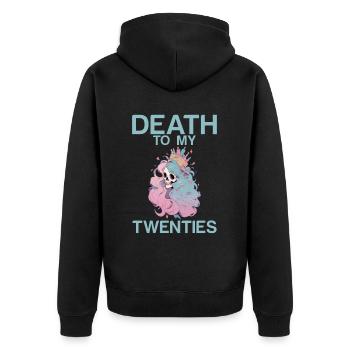 Death To My Twenties 2 - Unisex Premium Bio Zip Hoodie - Schwarz - Hinten - Nico (187cm)