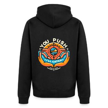 You Push I'll Catch 7 - Unisex Premium Organic Zip Hoodie - black - Back - Nico (187cm)
