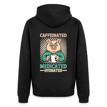 Caffeinated Medicated Hydrated - Unisex Premium Organic Zip Hoodie - black - Back - Nico (187cm)