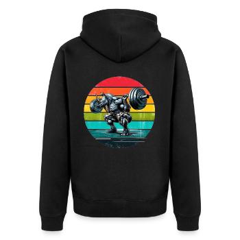Strong Rhino Weightlifter Squat Gym Workout - Unisex Premium Bio Zip Hoodie - Schwarz - Hinten - Nico (187cm)