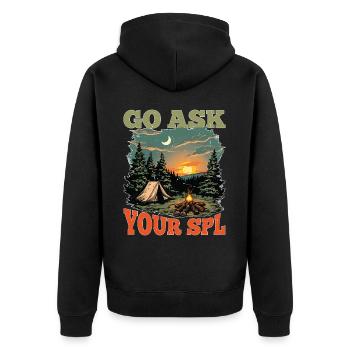 Go Ask Your Spl 23 - Unisex Premium Bio Zip Hoodie - Schwarz - Hinten - Nico (187cm)