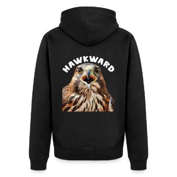 Hawkward 2 - Unisex Premium Bio Zip Hoodie - Schwarz - Hinten - Nico (187cm)