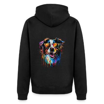 Cool Sunglasses Dog Covered In Rainbow Paint - Unisex Premium Organic Zip Hoodie - black - Back - Nico (187cm)