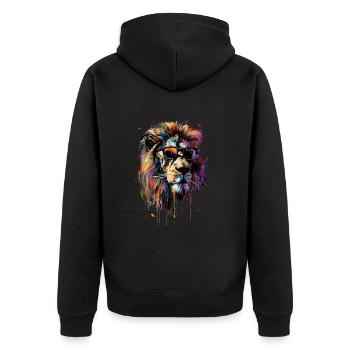 Cool Sunglasses Lion Covered In Rainbow Paint - Unisex Premium Organic Zip Hoodie - black - Back - Nico (187cm)