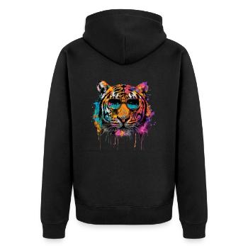 Cool Sunglasses Tiger Covered In Rainbow Paint - Unisex Premium Organic Zip Hoodie - black - Back - Nico (187cm)
