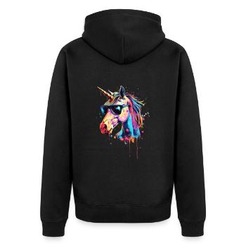 Cool Sunglasses Unicorn Covered In Rainbow Paint - Unisex Premium Organic Zip Hoodie - black - Back - Nico (187cm)