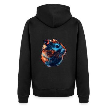 Hamster rouge et bleu : art animalier féroce et vif - Veste à capuche bio Premium Unisexe - noir - Dos - Nico (187cm)