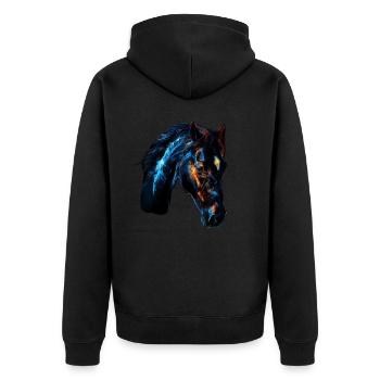 Cheval rouge et bleu : art animalier féroce et vif - Veste à capuche bio Premium Unisexe - noir - Dos - Nico (187cm)