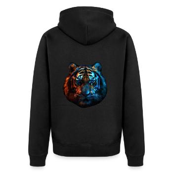 Tigre rouge et bleu Art animalier féroce et vif 2 - Veste à capuche bio Premium Unisexe - noir - Dos - Nico (187cm)