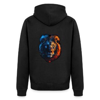 Lion rouge et bleu : art animalier féroce et vif - Veste à capuche bio Premium Unisexe - noir - Dos - Nico (187cm)