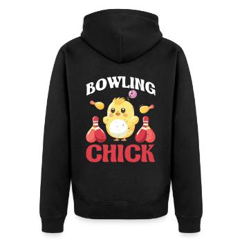 Bowling Chick 21 - Unisex Premium Bio Zip Hoodie - Schwarz - Hinten - Nico (187cm)