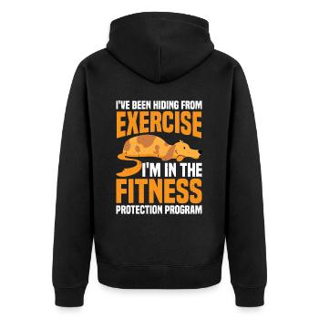 I'm In The Fitness Protection Program 7 - Unisex Premium Bio Zip Hoodie - Schwarz - Hinten - Nico (187cm)
