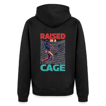 Raised In A Cage 26 - Unisex Premium Organic Zip Hoodie - black - Back - Nico (187cm)