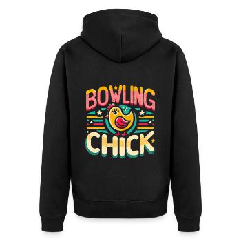 Bowling Chick 17 - Unisex Premium Bio Zip Hoodie - Schwarz - Hinten - Nico (187cm)