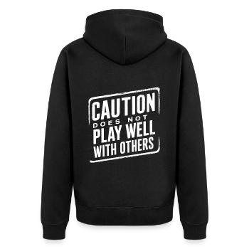 Caution Does Not Play Well With Others 95 - Unisex Premium Organic Zip Hoodie - black - Back - Nico (187cm)