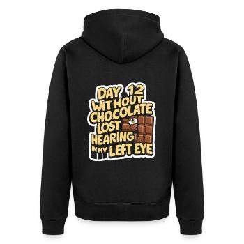 Jour 12 Sans chocolat, perte de l’audition dans mes yeux25 - Veste à capuche bio Premium Unisexe - noir - Dos - Nico (187cm)