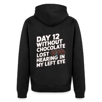 Jour 12 Sans chocolat, perte de l’audition dans mes yeux23 - Veste à capuche bio Premium Unisexe - noir - Dos - Nico (187cm)