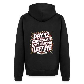 Jour 12 Sans chocolat, perte de l’audition dans mes yeux27 - Veste à capuche bio Premium Unisexe - noir - Dos - Nico (187cm)