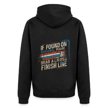 If On Ground Please Drag Across Finish Line 6 - Unisex Premium Bio Zip Hoodie - Schwarz - Hinten - Nico (187cm)