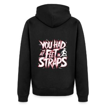 You Had Me At Feet In Straps 55 - Unisex Premium Bio Zip Hoodie - Schwarz - Hinten - Nico (187cm)