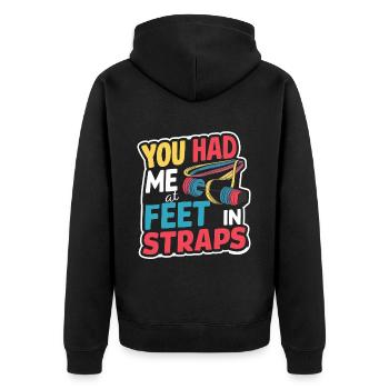You Had Me At Feet In Straps 57 - Unisex Premium Bio Zip Hoodie - Schwarz - Hinten - Nico (187cm)