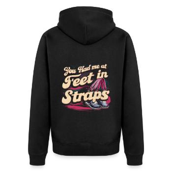 You Had Me At Feet In Straps 58 - Unisex Premium Bio Zip Hoodie - Schwarz - Hinten - Nico (187cm)