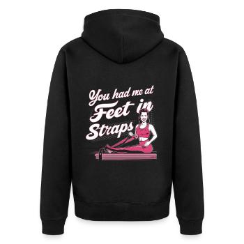 You Had Me At Feet In Straps 60 - Unisex Premium Bio Zip Hoodie - Schwarz - Hinten - Nico (187cm)