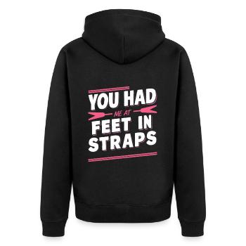 You Had Me At Feet In Straps 62 - Unisex Premium Bio Zip Hoodie - Schwarz - Hinten - Nico (187cm)