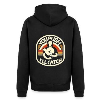 You Push I'll Catch 10 - Unisex Premium Organic Zip Hoodie - black - Back - Nico (187cm)